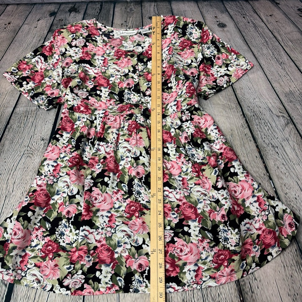 Oh! Mamma Vintage 90s Black w/ Pink Floral Rayon Babydoll Top Maternity Sz Large - Picture 5 of 8